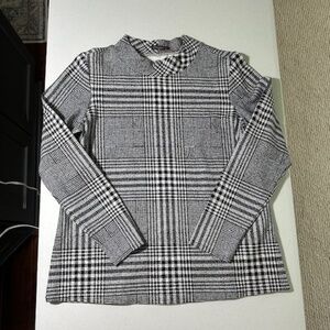 J McLaughlin - Catalina Cloth, mock turtleneck, Black/White plaid classic top